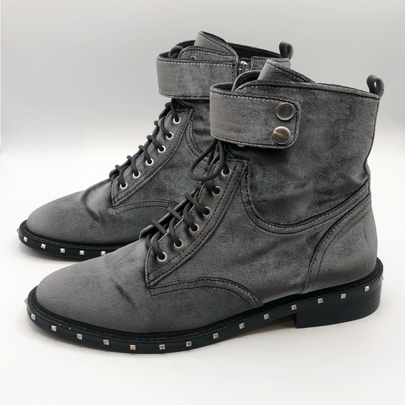 Vince Camuto Grey Gun Metal Velvet Studded Combat Booties Women’s Size 9 - Picture 2 of 12